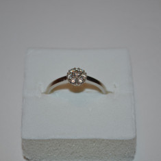 INEL AUR alb 14K + 7 Diamante = 0.21ct - Marcaj Rusia - Model Floare - Vintage !