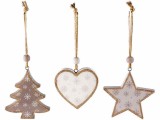 Set 3 ornamente brad Craciun lemn multicolor 9x1.5x11 cm