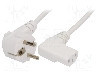 Cablu alimentare AC, 1m, 3 fire, culoare alb, CEE 7/7 (E/F) &amp;#351;tecar in unghi, IEC C13 mama 90&deg;, LIAN DUNG -