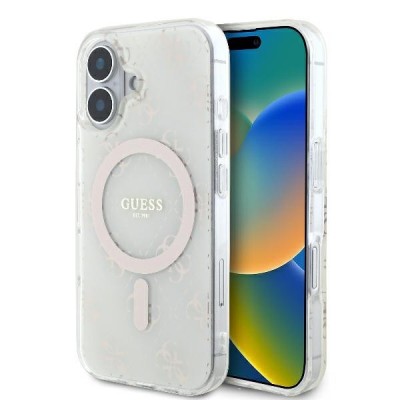 Husa iPhone 16 originala Guess IML 4G Background MagSafe, alb, GUHMP16SH4DTEH foto