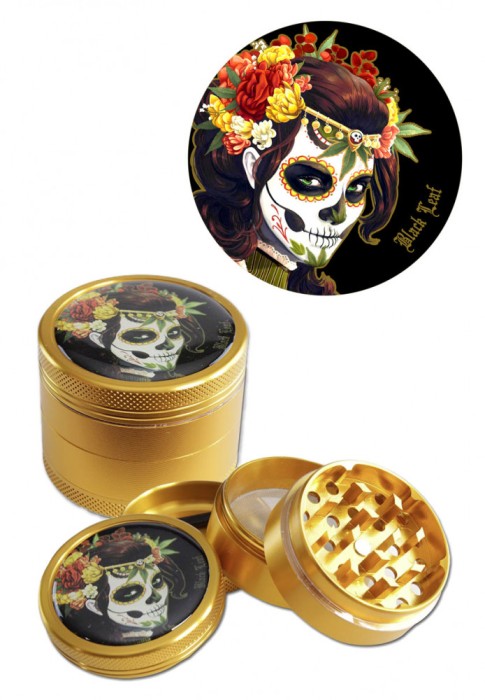 Grinder metalic Black Leaf Mexican Skull, 4 parti, O50mm