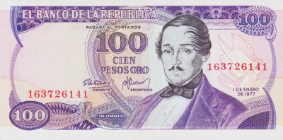 Bancnota Columbia 100 Pesos Oro 1977 - 418a UNC foto