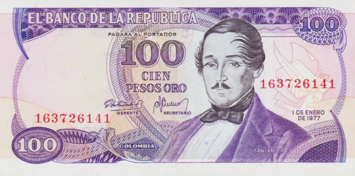 Bancnota Columbia 100 Pesos Oro 1977 - 418a UNC