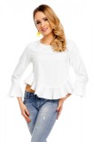 Bluza Dama Eleganta Alba cu Volanase Maneci Clopot, Decolteu Rotund, Marimi S, M, L, XL