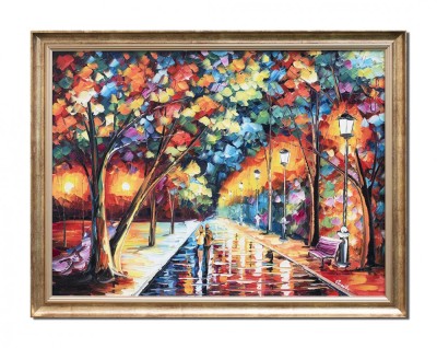Tablou pictat manual inramat living, dormitor, Impreuna pe aleea vietii, 90x70cm ulei pe panza in cutit efect 3D foto