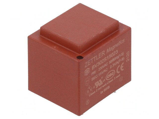 Transformator &icirc;ncapsulat 2,3VA 230VAC 15V 153mA PCB