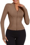 Jachetă sport slim fit pentru femei, ușoară, respirabilă, cu fermoar, pentru alergare, yoga și jogging