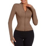 Jachetă sport slim fit pentru femei, ușoară, respirabilă, cu fermoar, pentru alergare, yoga și jogging