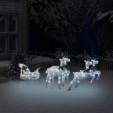 VidaXL Decorațiune de Crăciun cu reni &amp; sanie 60 LED argintiu exterior