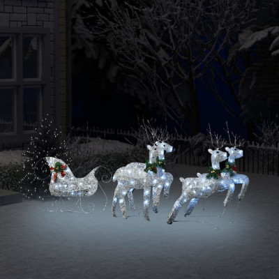 vidaXL Decorațiune de Crăciun cu reni &amp;amp; sanie 60 LED argintiu exterior foto