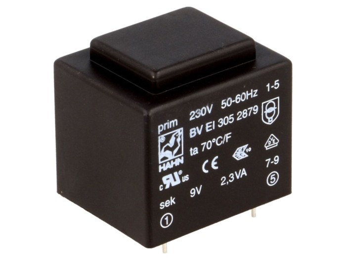 Transformator &icirc;ncapsulat 230V 9V PCB