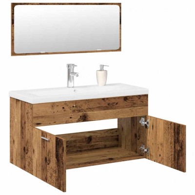 vidaXL Set mobilier de baie, 3 piese, lemn vechi, lemn prelucrat foto