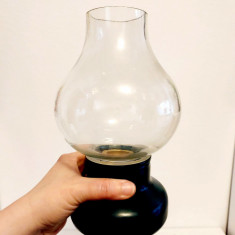 Suport de lumanare tip lampa cu abajur de sticla, 20 cm inaltime