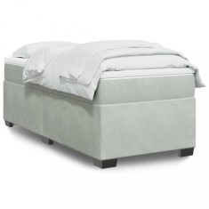 vidaXL Pat box spring cu saltea, gri deschis, 90x190 cm, catifea 3285251