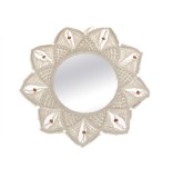 Oglinda decorativa de perete, cu macrame, bej, 58 cm