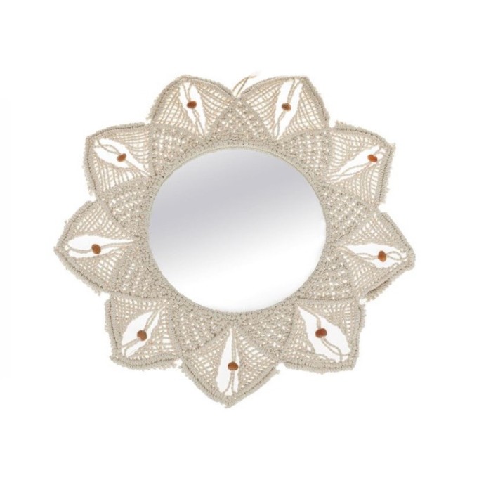 Oglinda decorativa de perete, cu macrame, bej, 58 cm