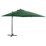 Umbrelă &icirc;n consolă cu st&acirc;lp și LED-uri, verde, 250 cm
