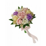 Buchet mic personalizabil cu trandafiri si floarea miresei (Roz, Multicolor)