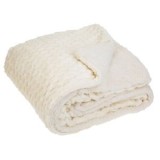 Patura de Iarna cu Doua Fete, Alb Ecru, 160x130cm, Model Popcorn si Sherpa, CMCLASS