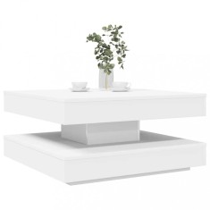 Masuta de Cafea Rotativa 360 Grade pentru Living cu Raft Depozitare, PAL Alb, 70x70x35 cm