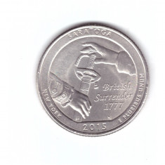 Moneda SUA 25 centi/quarter dollar 2015 P, Saratoga New York, stare foarte buna