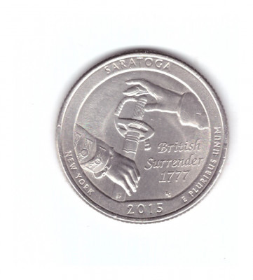 Moneda SUA 25 centi/quarter dollar 2015 P, Saratoga New York, stare foarte buna foto