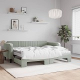 Cumpara ieftin Pat de zi cu extensie și saltele, gri deschis 90x200 cm catifea