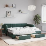 Cumpara ieftin Pat de zi cu extensie și sertare verde &icirc;nchis 90x200 cm catifea