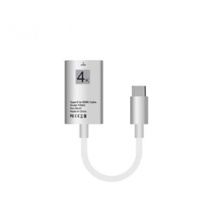 Cablu USB 3.1 Type C la HDMI 4K (mama)- Adaptor HUB de tip C pentru video HDMI 20 cm, pentru Samsung Xiaomi si dispozitivele cu mufa Tip C, Alb