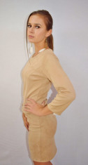 Rochie Crem Casual, Imitatie Piele Intoarsa, Marimea S foto