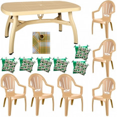 Set mobila gradina King masa 90x150 cm cu 6 scaune Milas culoare bej,6 perne scaun,Fata de masa 150x220cm B001172 Raki foto