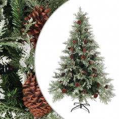 vidaXL Brad de Crăciun cu conuri de pin, verde/alb, 150 cm, PVC&PE