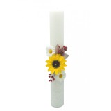 Lumanare pentru Nunta sau Botez, Personalizabila cu nume si data, cu dantela alba si flori, Eventissimi, 40 cm, Multicolor