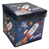 Taburet cu Spatiu depozitare, Astronaut in spatiu, material textil, albastru, 30x30x30cm, ConceptSeller