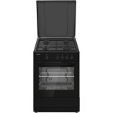 Aragaz Heinner HFSC-SME66IBK, gaz, 4 arzatoare, Aprindere electrica, Dispozitiv de siguranta plita si cuptor, Negru