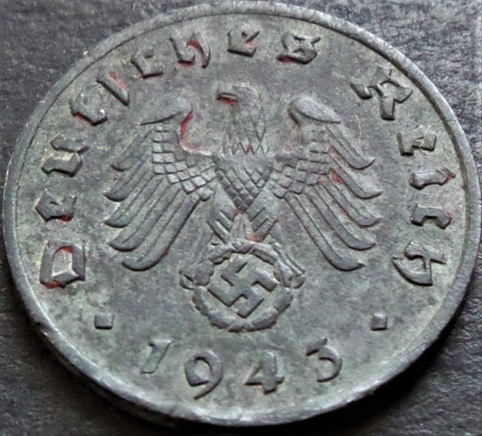 Moneda istorica 1 REICHSPFENNIG - GERMANIA NAZISTA, anul 1943 F * cod 1493