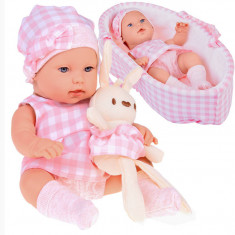 Păpușă pentru copii Nou-născut îmbrăcat roz pălărie rochie mascotă iepure ZA5007 RO