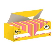 Notite adezive, Post-it, 76 x 76 mm, multicolor, 100 file/bucata, 21 + 3 gratuite, 100% PEFC
