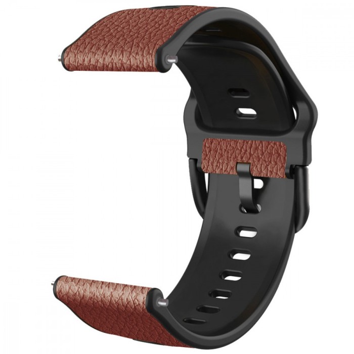 Curea hibrid piele-silicon compatibila cu Samsung Gear 2, Telescoape QR, 22mm, Carob Brown