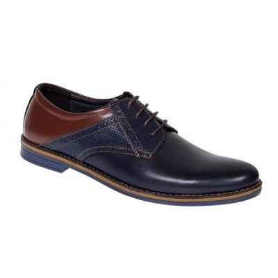 Pantofi barbati casual din piele naturala, bleumarin, maro 414SBLM foto