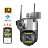 Camera de supraveghere dubla, WIFI, Full HD, cu alarma integrata, detectare umana, de exterior, rezistenta la apa, Control din aplicatie