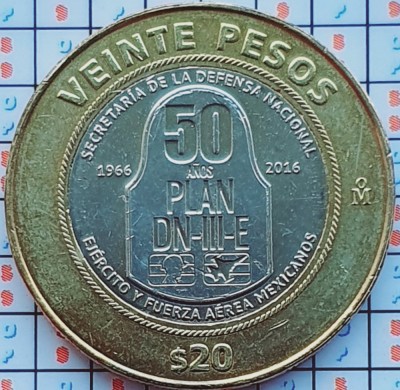 Mexic 20 Pesos (DN-III-E Plan) 2016 (2017) UNC - km 988 - A034 foto