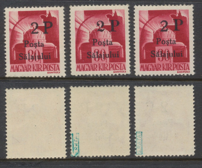 1945 ROMANIA Posta Salajului lot 3x timbru local 2P/ 30f coroana MNH tip diferit