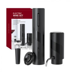 Tirbuson electric automat, reincarcabil, Set 4 in 1, aerator si dozator de vin electric, accesoriu taiat sigiliu sticla, dop sticla vin cu pompa vid p