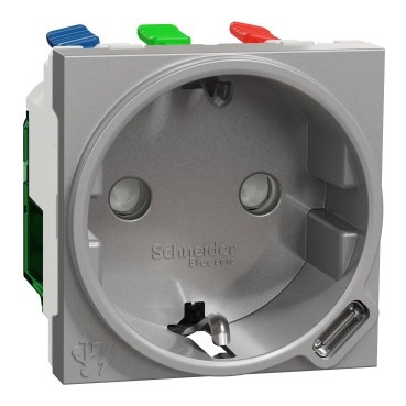 Priza schuko 2M + USB tip C Schneider Noua Unica aluminiu NU301730 foto
