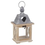 Cumpara ieftin Felinar lemn metal bej gri Alinka 13x10x24h