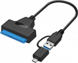 Cablu adaptor USB 3.0 + USB-C la SATA 3 22 pini pt HDD / SSD laptop 2.5 inch