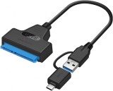 Cablu adaptor USB 3.0 + USB-C la SATA 3 22 pini pt HDD / SSD laptop 2.5 inch