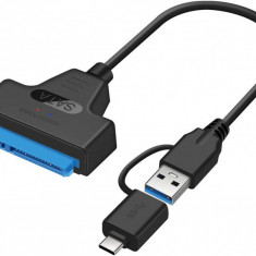 Cablu adaptor USB 3.0 + USB-C la SATA 3 22 pini pt HDD / SSD laptop 2.5 inch