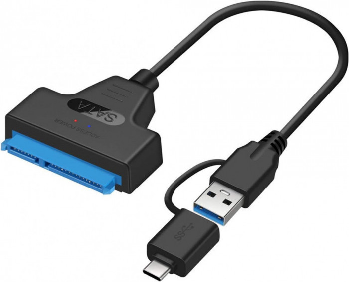 Cablu adaptor USB 3.0 + USB-C la SATA 3 22 pini pt HDD / SSD laptop 2.5 inch